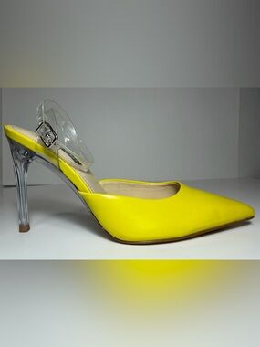 Nine West Sparkel Neon Yellow ankle strap pointed toe clear, heel pumps – 6M
